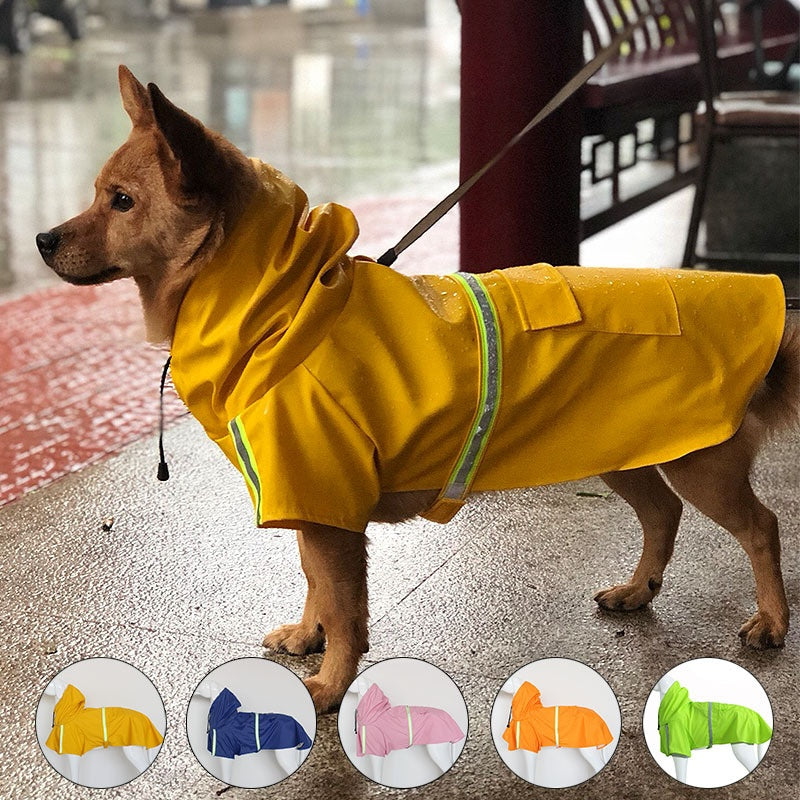 Impermeable para Perros Grandes – Poncho Reflectante con Capucha y Cierre Windproof